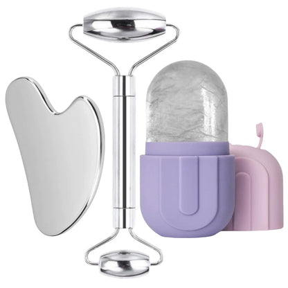 Apeiron 1/3PCS Face Ice Roller Stainless Steel Gua Sha Board Face Massage Roller Facial Massager Face Lifting Beauty Skin Care Tools