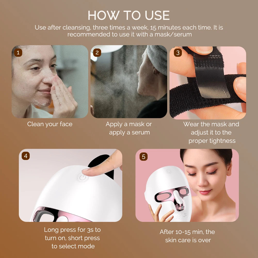 Wireless 7 Colors Photon Face LED Mask Red Light Facial Beauty Mask Skin Rejuvenation Anti Aging Anti-Wrinkle Skin Care Tool