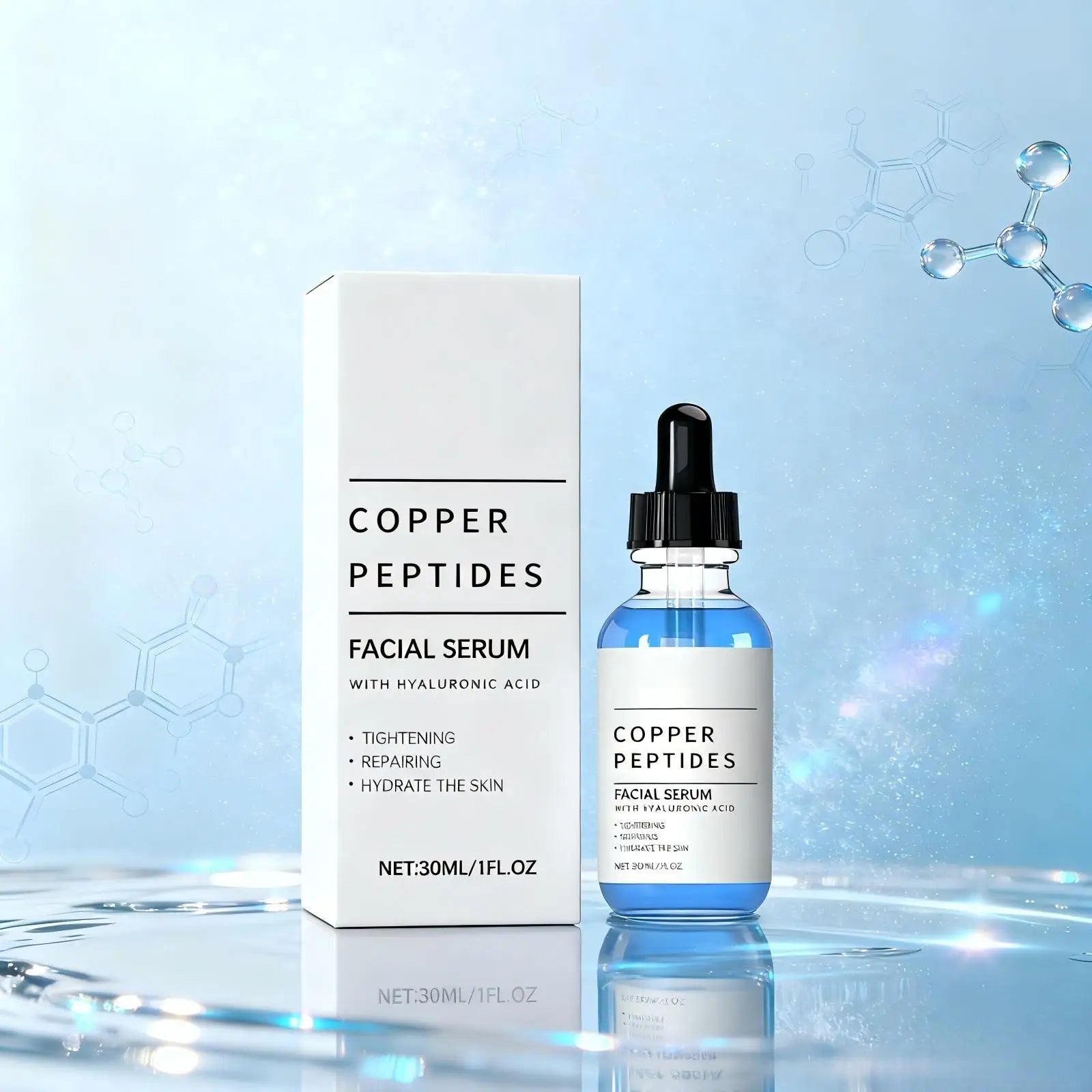 Copper Peptide Serum anti Wrinkle Remover Antioxidant Tighten Skin Barrier Repair Deep Hydration Hyaluronic Acid Face Serum 30Ml