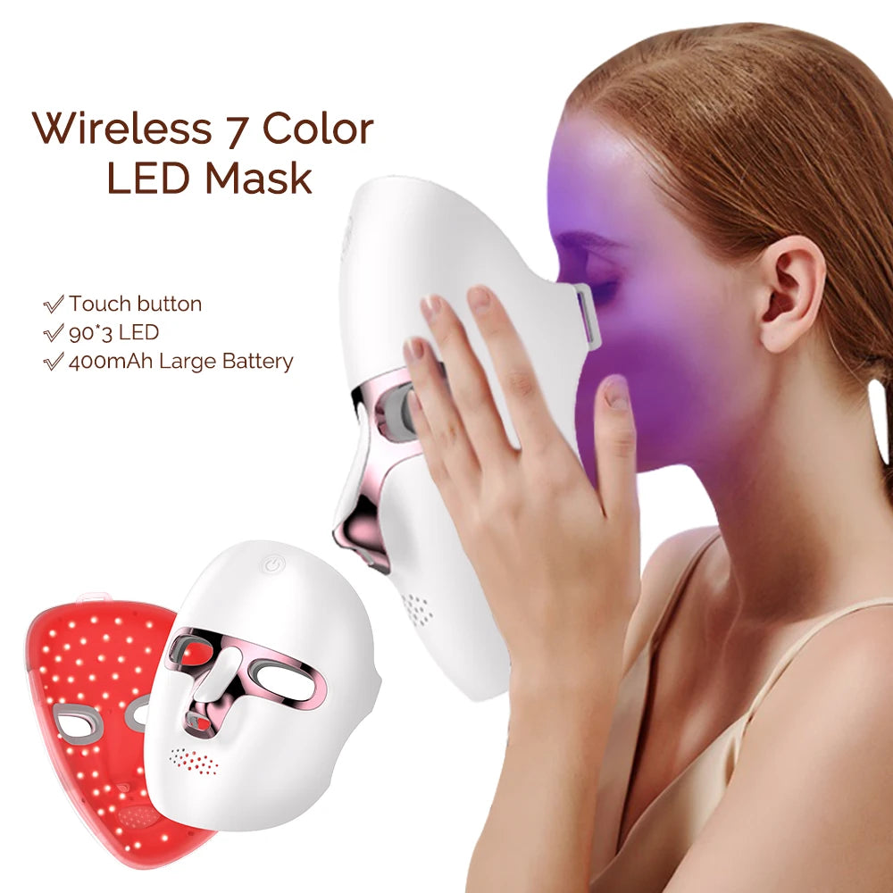 Wireless 7 Colors Photon Face LED Mask Red Light Facial Beauty Mask Skin Rejuvenation Anti Aging Anti-Wrinkle Skin Care Tool