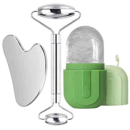 Apeiron 1/3PCS Face Ice Roller Stainless Steel Gua Sha Board Face Massage Roller Facial Massager Face Lifting Beauty Skin Care Tools