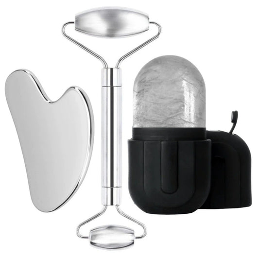 Apeiron 1/3PCS Face Ice Roller Stainless Steel Gua Sha Board Face Massage Roller Facial Massager Face Lifting Beauty Skin Care Tools