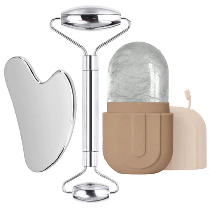 Apeiron 1/3PCS Face Ice Roller Stainless Steel Gua Sha Board Face Massage Roller Facial Massager Face Lifting Beauty Skin Care Tools