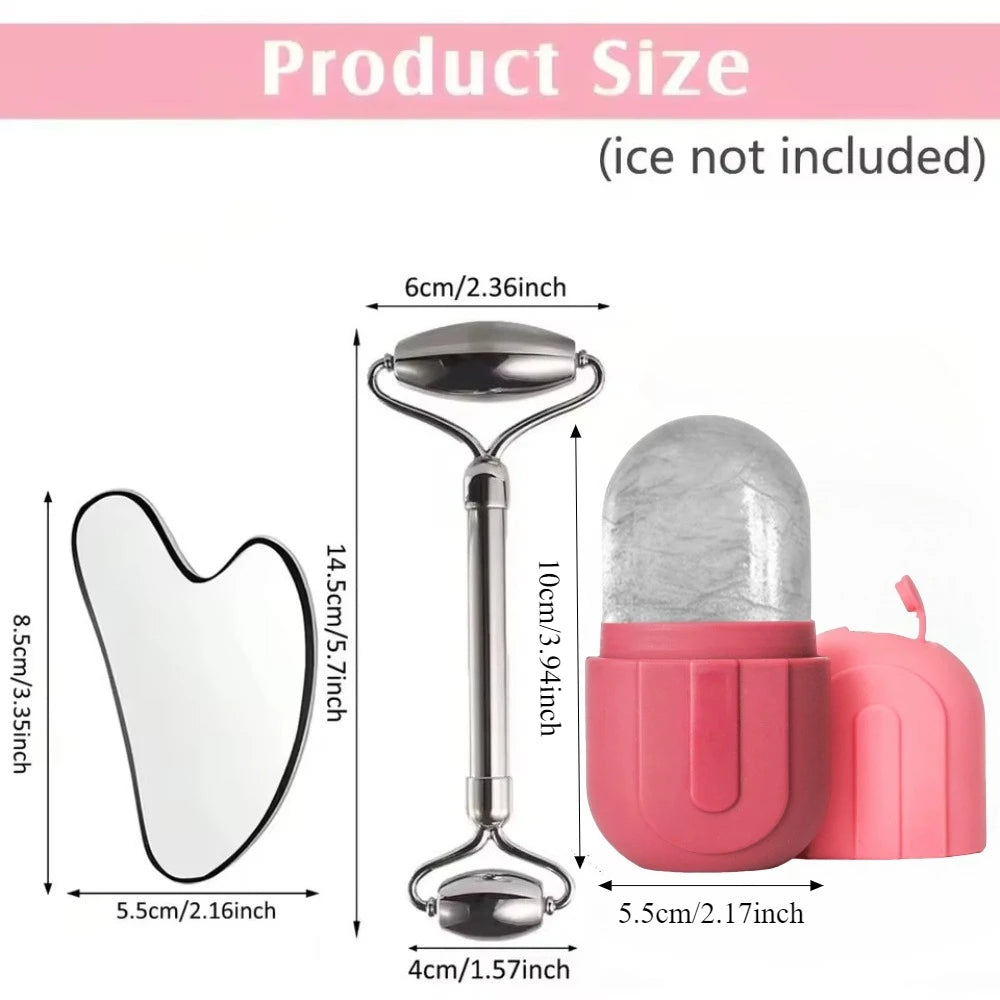 Apeiron 1/3PCS Face Ice Roller Stainless Steel Gua Sha Board Face Massage Roller Facial Massager Face Lifting Beauty Skin Care Tools